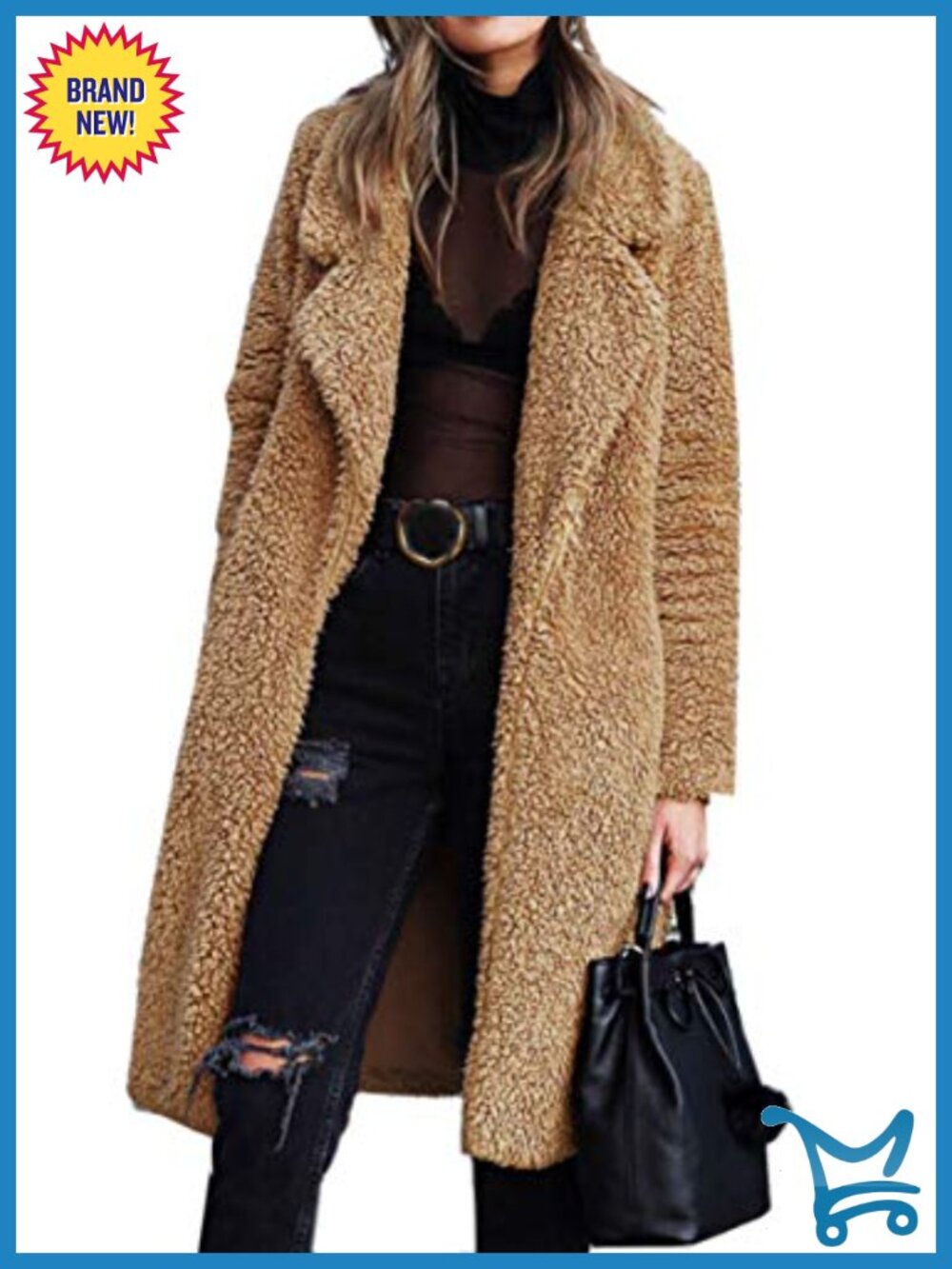 Fuzzy Faux Fur Lapel Open Front Long Cardigan Coat
